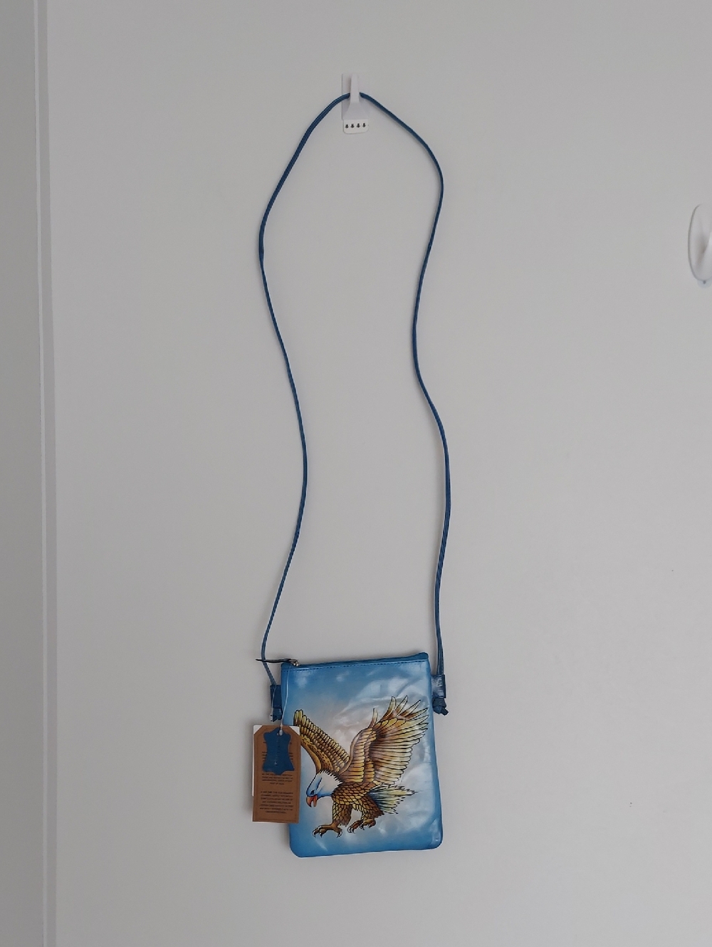 Blue Eagle-Illustrated Crossbody Bag with Long Strap